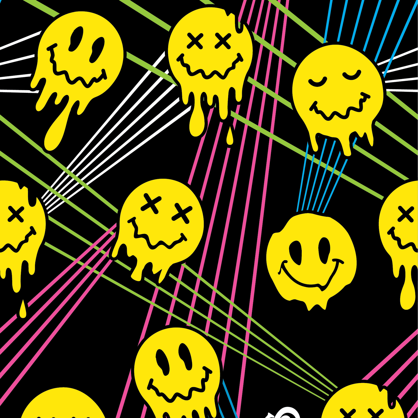 Laser Bass Face Melt Supreme Socks. A pair of socks featuring glow in the dark melting smiley faces.