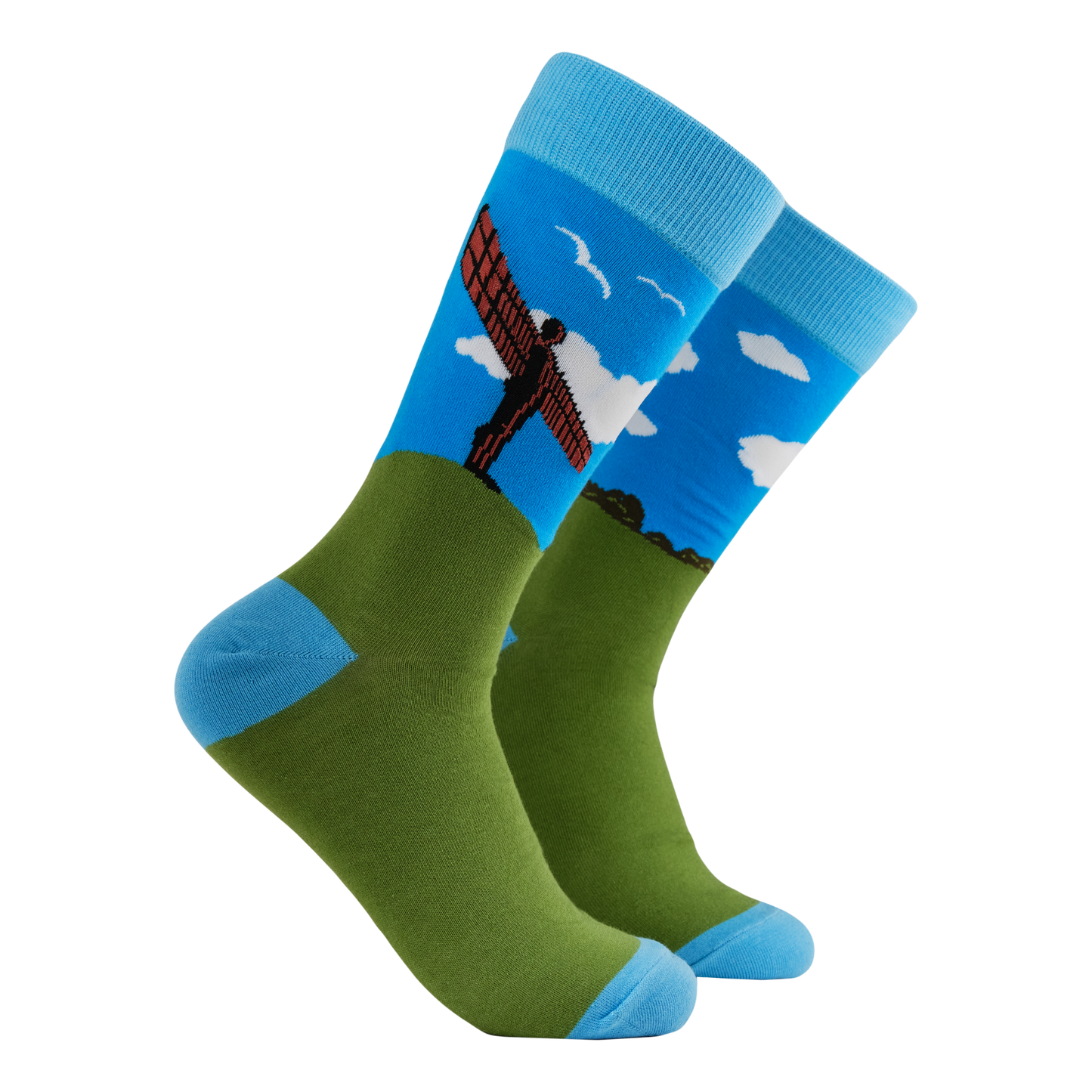 A pair of socks featuring the Angel of The North.