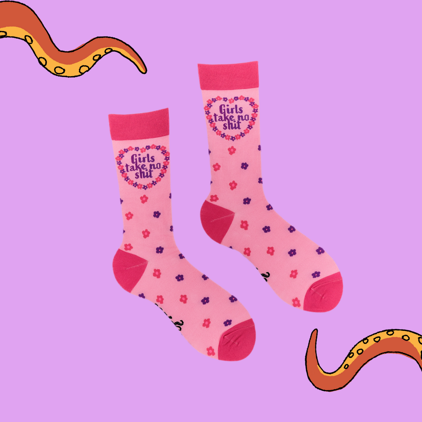 A pair of socks depicting the words