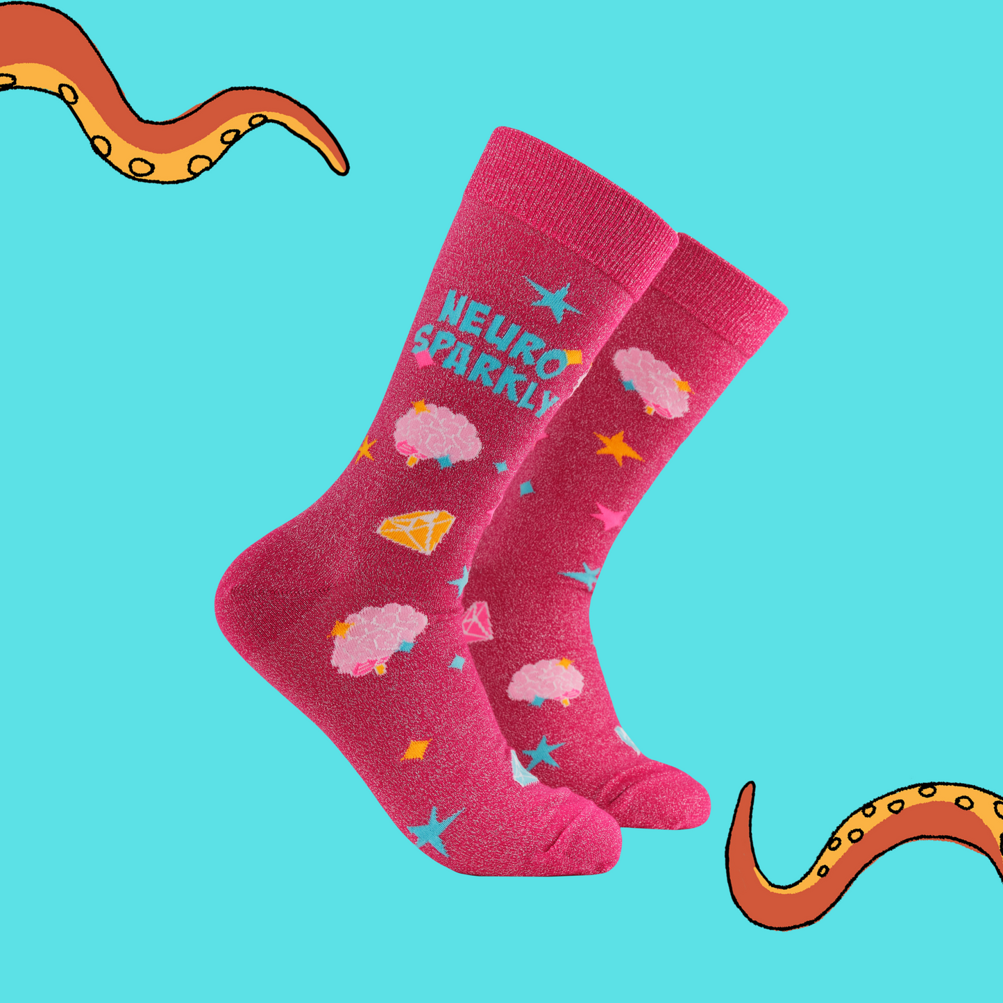 A pair of socks that celebrate your sparkle. Pink legs, heel, toe and cuff.