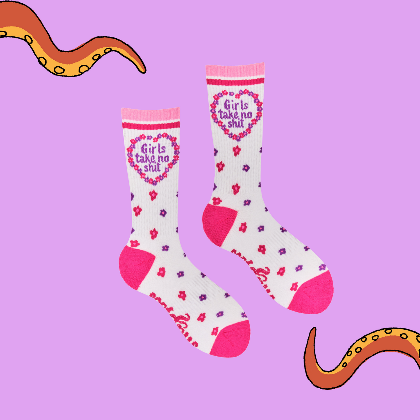 A pair of socks depicting the words