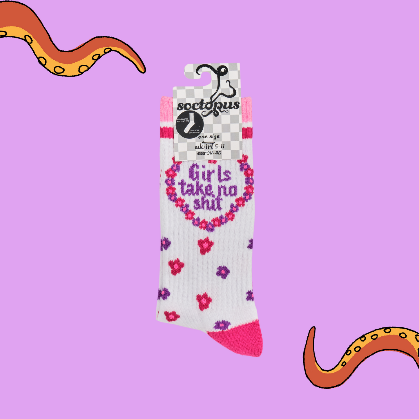 A pair of socks depicting the words