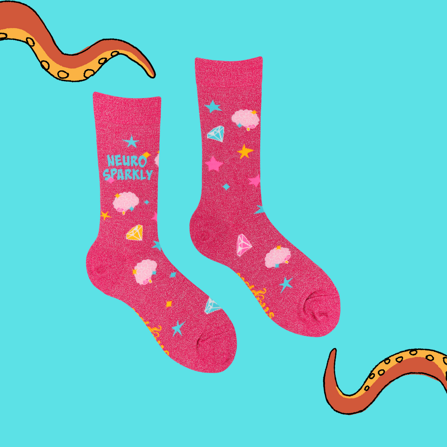 A pair of socks that celebrate your sparkle. Pink legs, heel, toe and cuff.