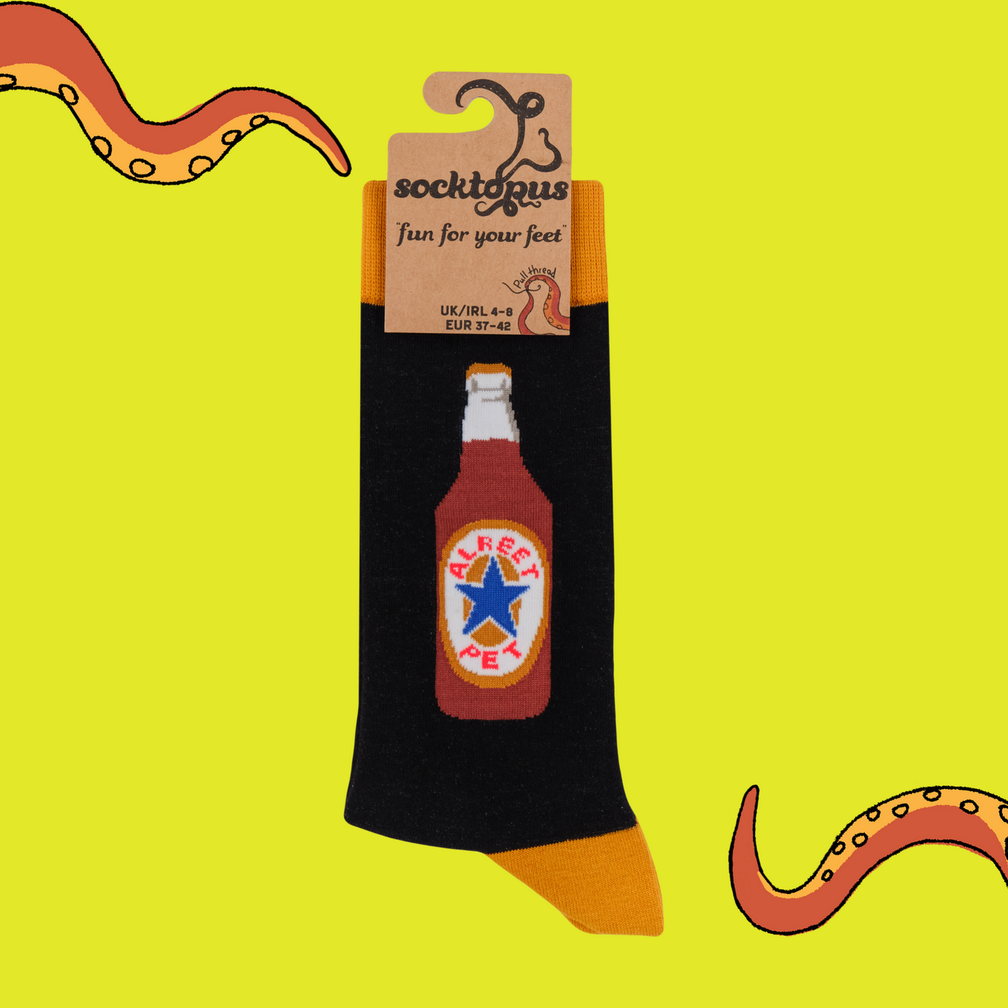 Alreet Pet Socks. A pair of black socks with a newcastle motif.