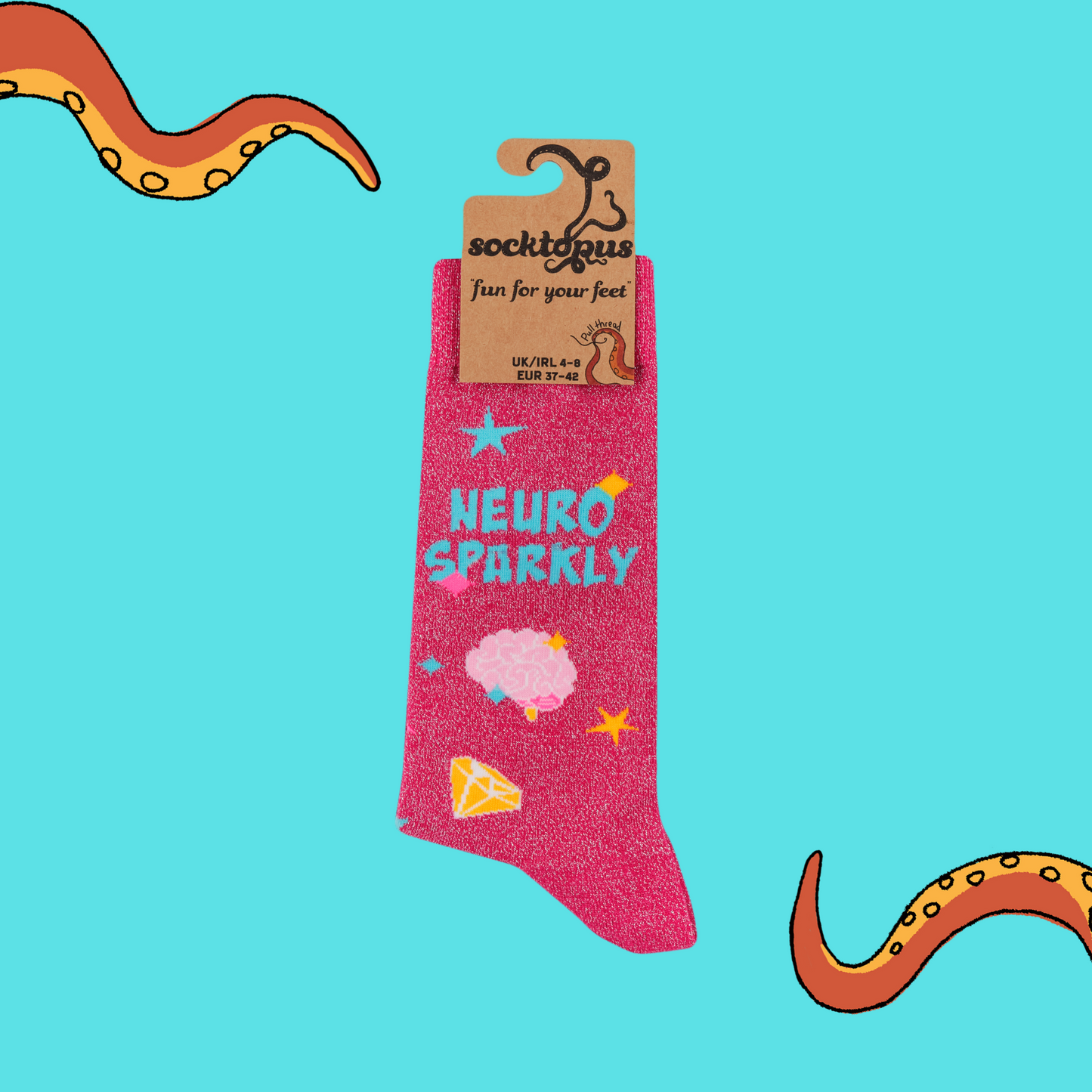 A pair of socks that celebrate your sparkle. Pink legs, heel, toe and cuff.