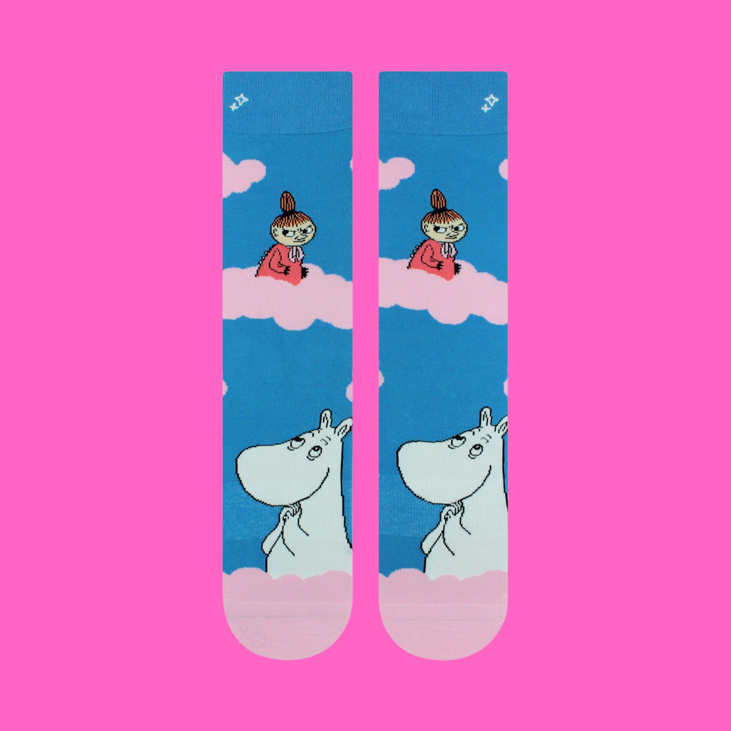 Moomin Clouds Socks. A pair of socks featuring your favourite moomins floating around on soft fluffy clouds.