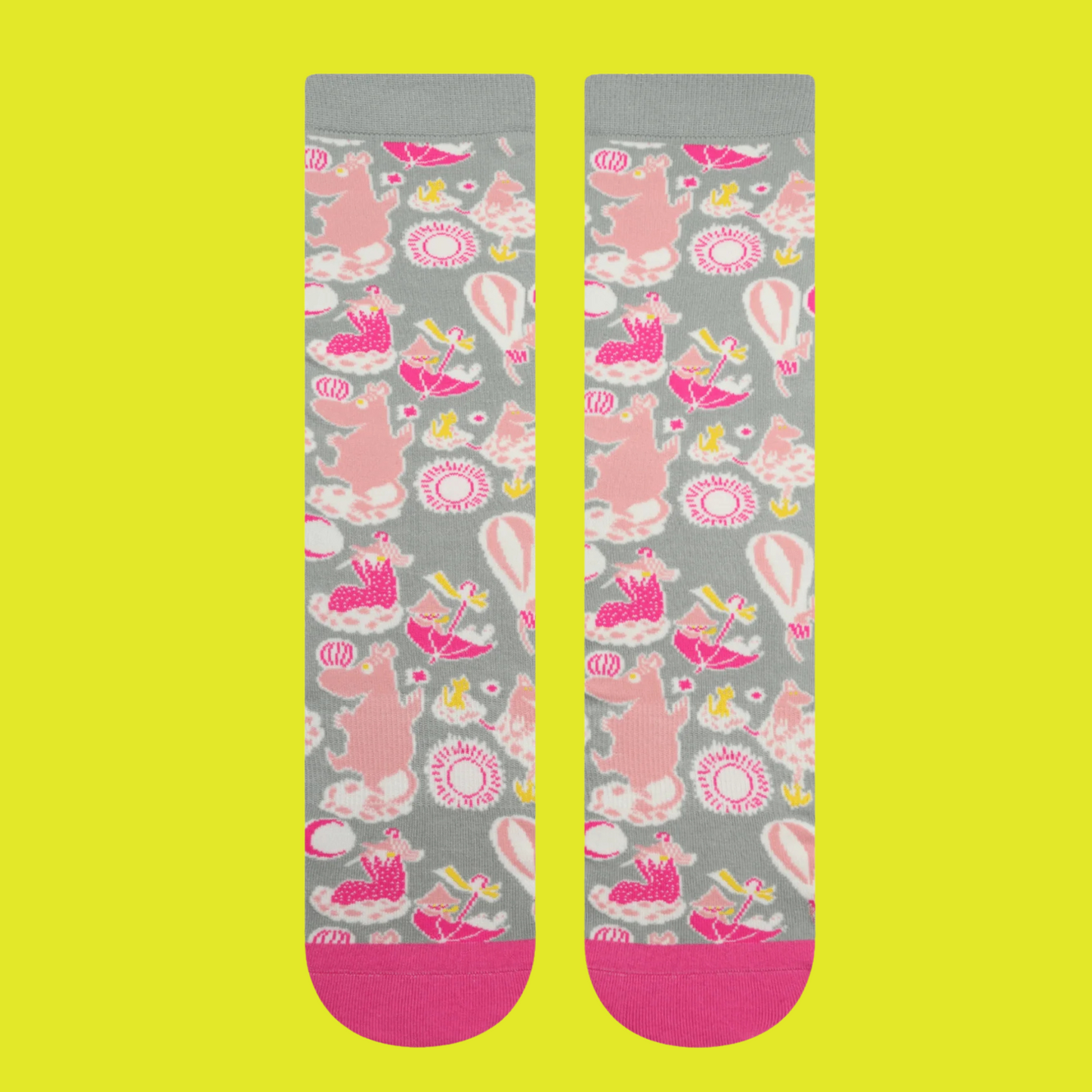 Moomin Babies Pink Socks. A pair of kids socks depicting pink moomins.