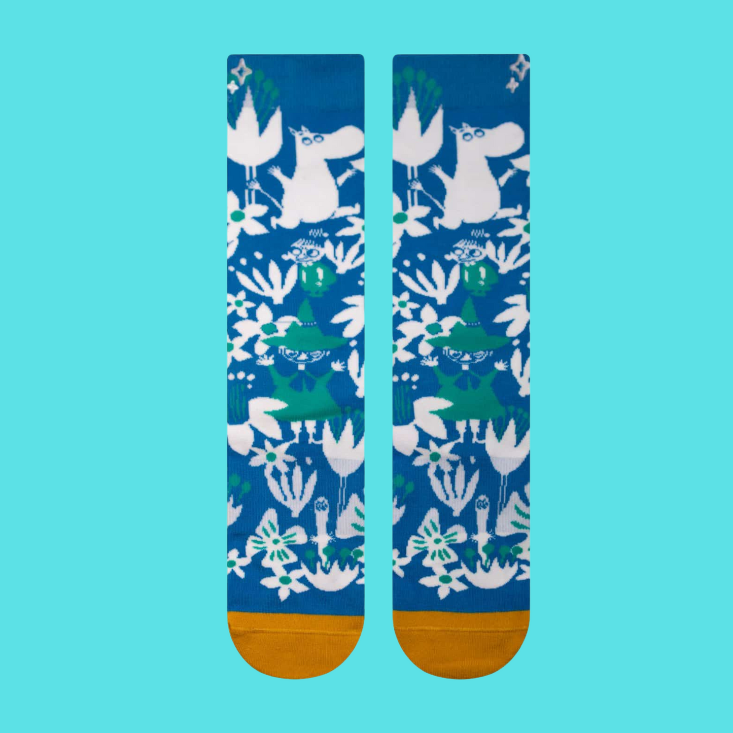 Moomin Garden Socks. A pair of socks featuring a magical Moomin garden.