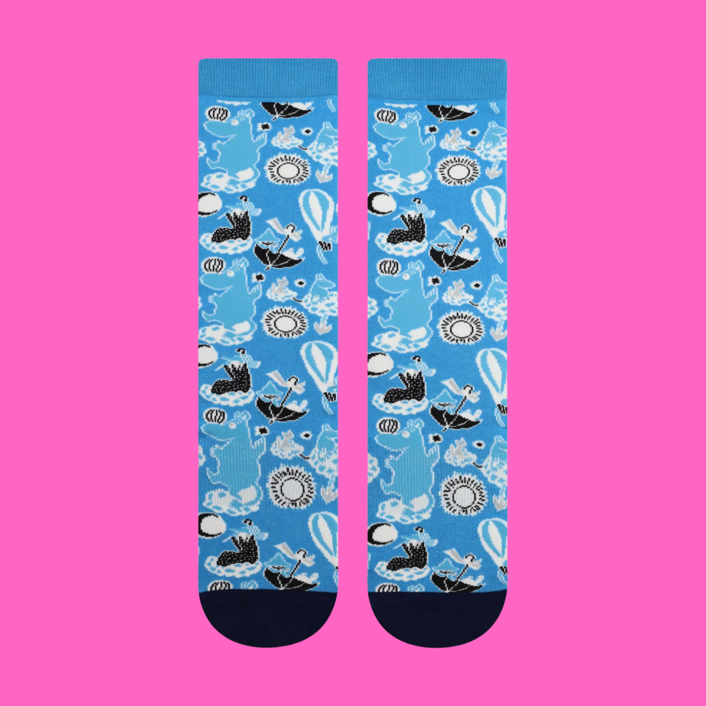 Moomin Babies Blue Socks. A pair of socks featuring a playful moomin design.