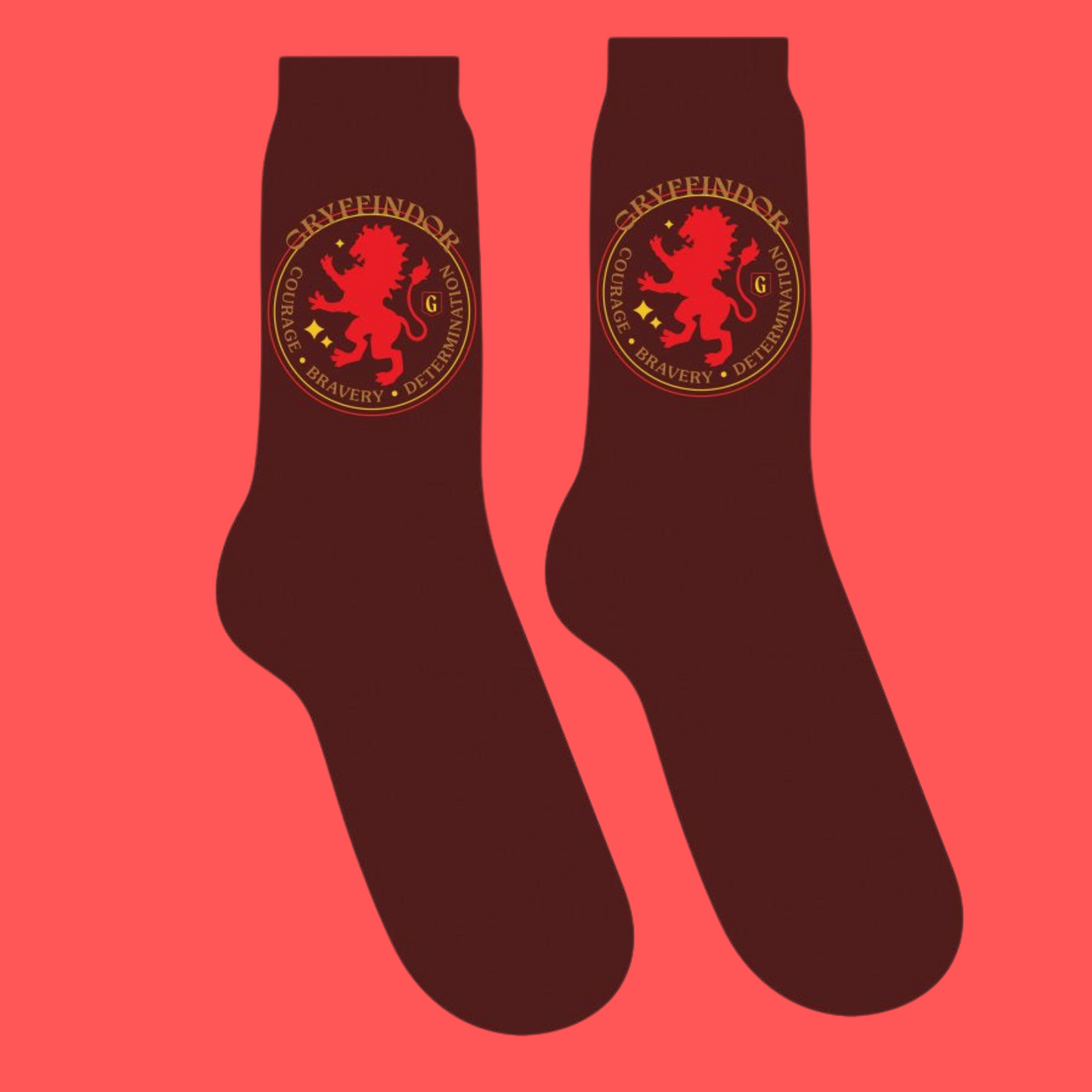 Harry Potter Gryffindor Socks. A pair of socks emblazoned with the Gryffindor crest. In Gryffindor colours.