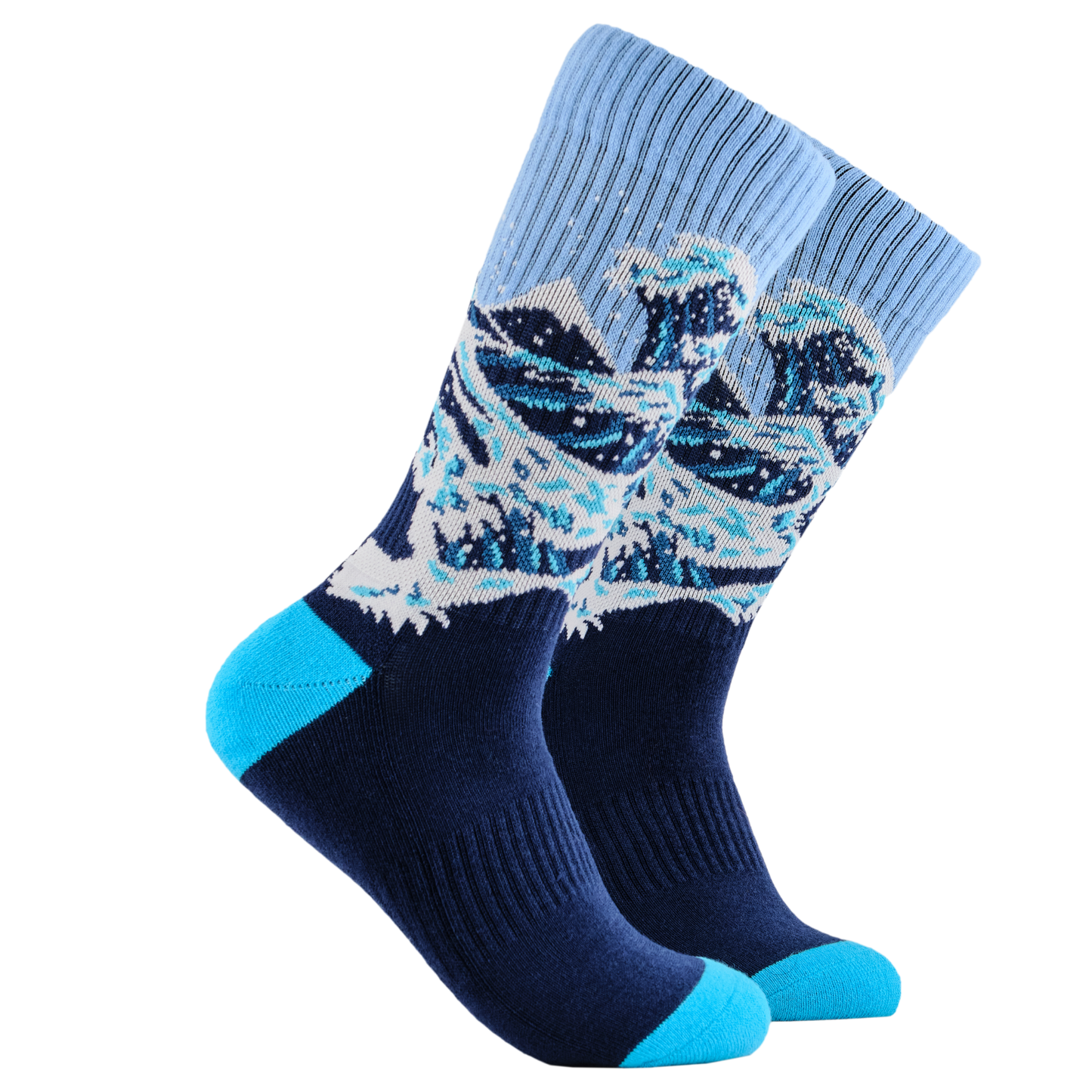 Art Socks - The Wave Athletic. A pair of athletic socks featuring the classic wave art print. Blue and white.