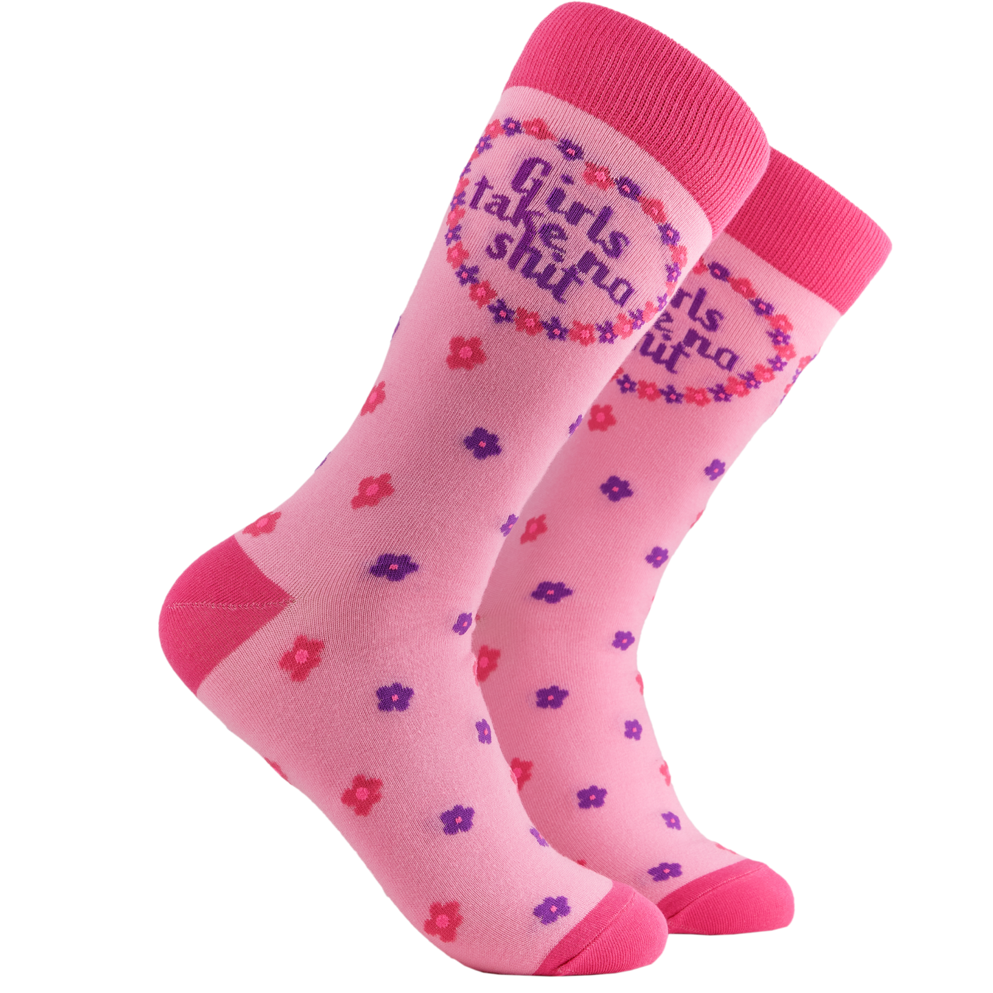 Feminist Socks - Girls Take No Shit. A pair of socks depicting the words