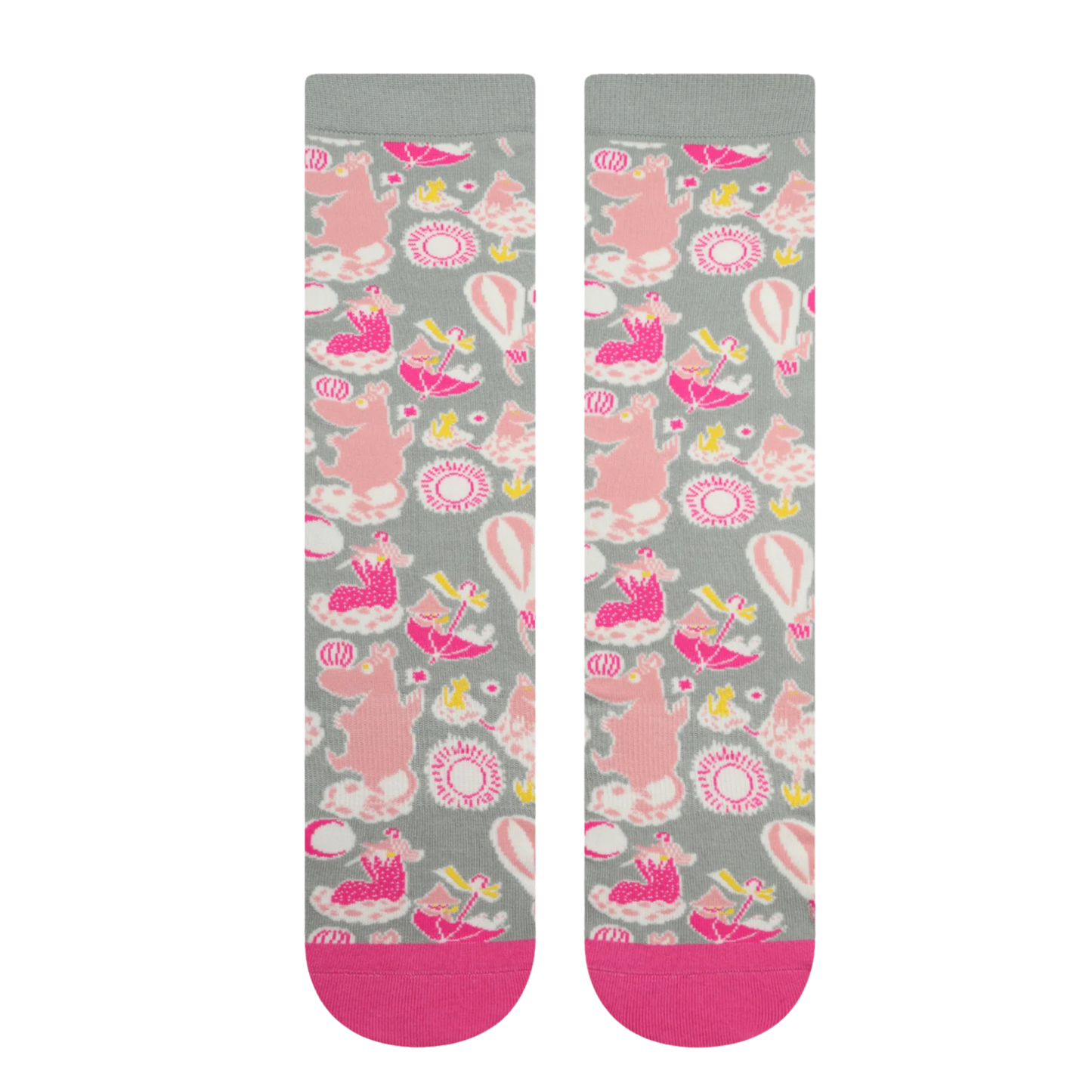 Moomin Babies Pink Socks. A pair of kids socks depicting pink moomins.
