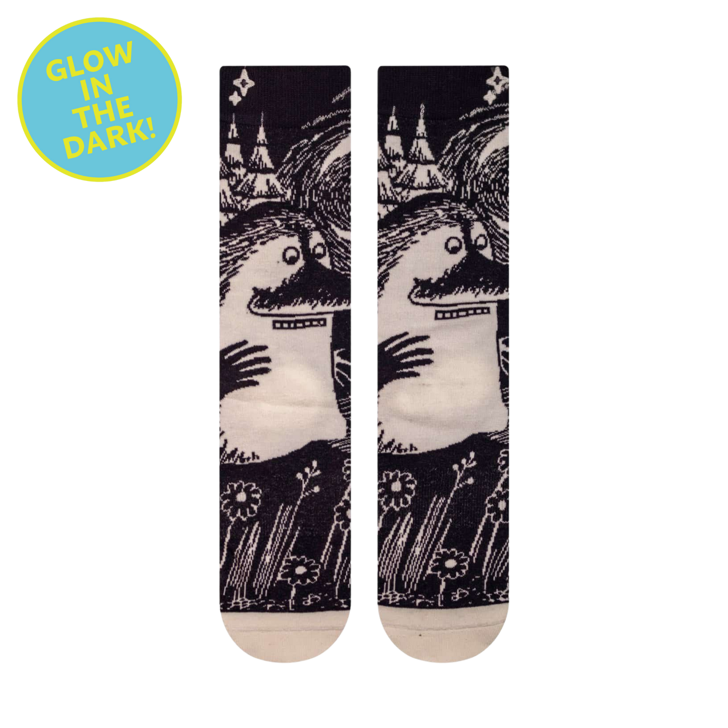 Moomin Groke Glow Socks. A pair of socks featuring the iconic moomin characters.