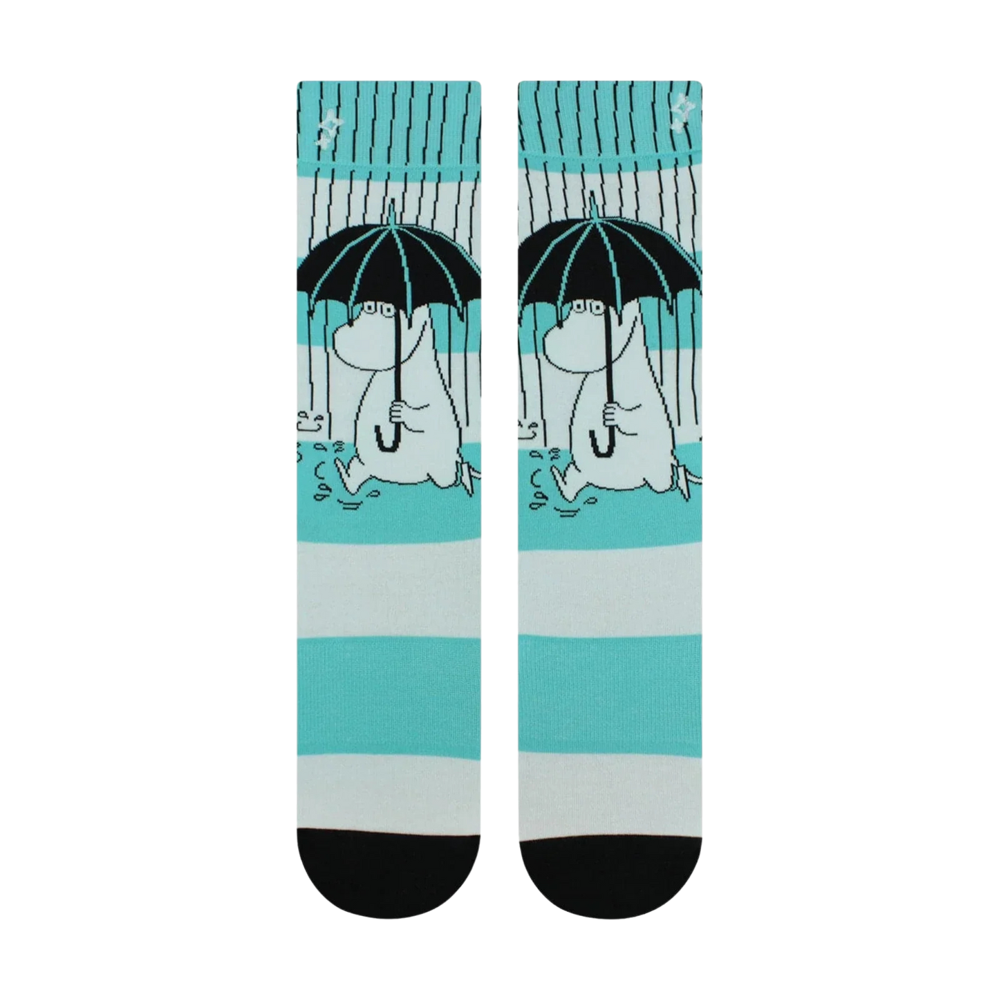 Moomin Rain Socks. A pair of socks featuring a moomin in the rain.
