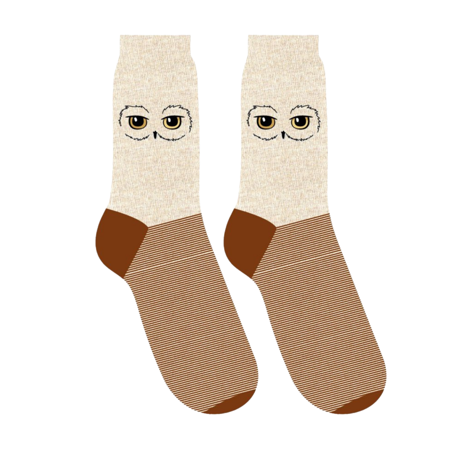 Harry Potter Hedwig Socks. A pair of socks with a Hedwig motif. Brown details and cute owl eyes.
