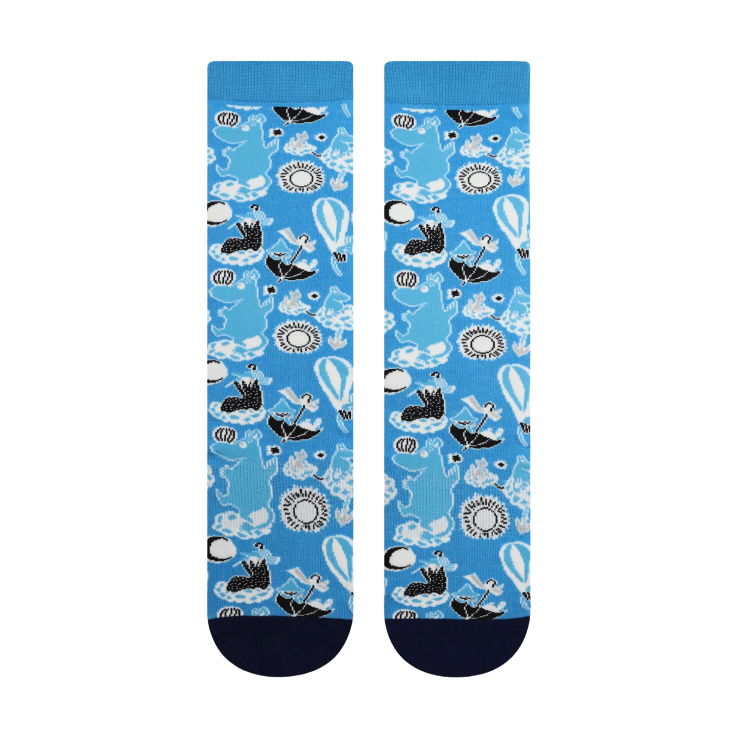 Moomin Babies Blue Socks. A pair of socks featuring a playful moomin design.