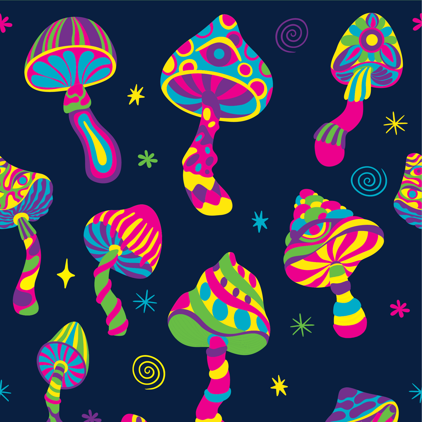 Funky Fungi Crew Socks. A pair of socks featuring glow in the dark mushrooms.