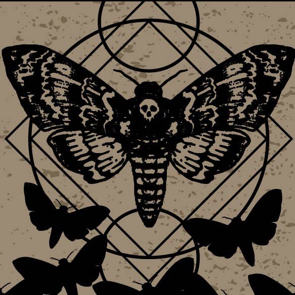 A pair of socks depicting a deaths head moth. Brown toes, heel and cuff.