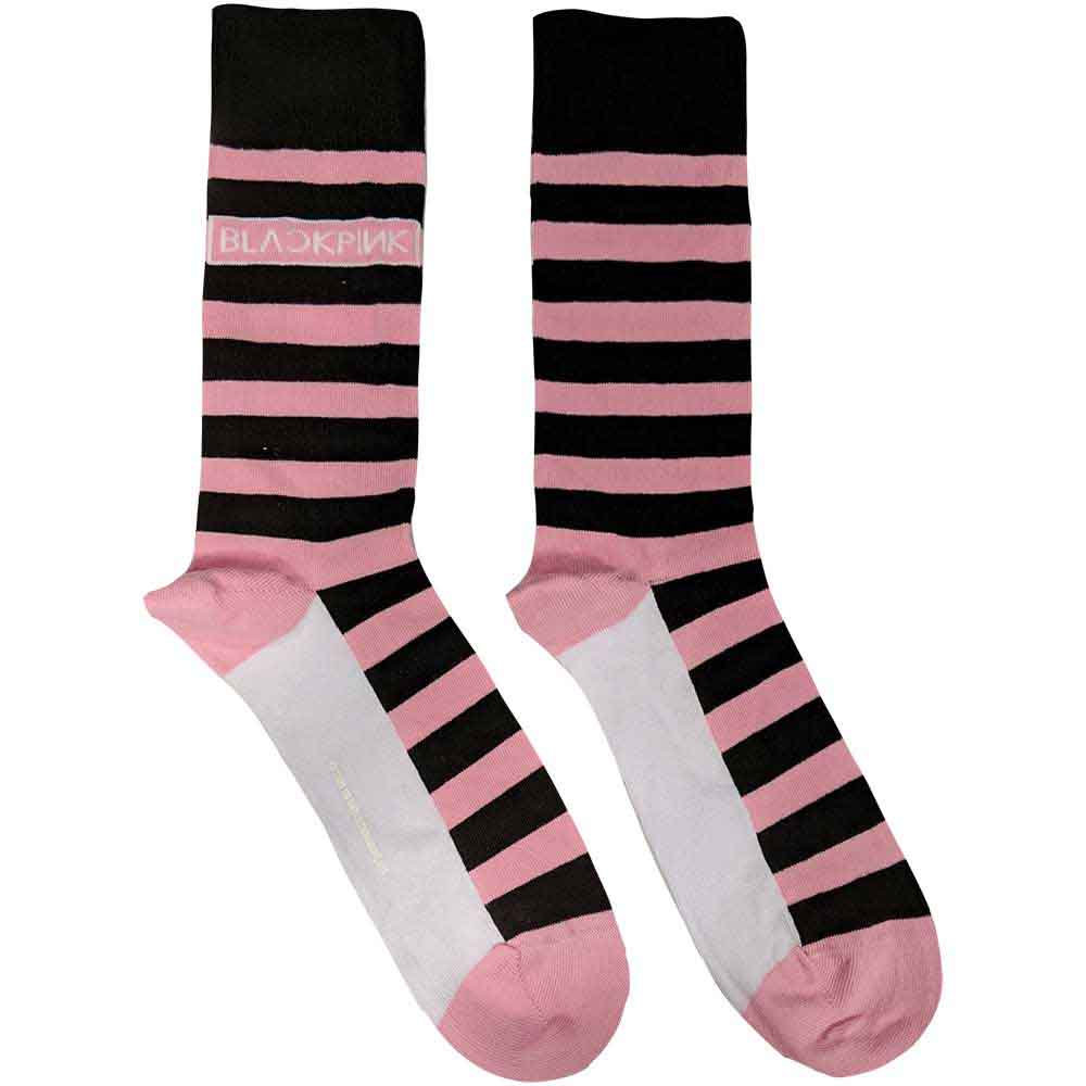 BlackPink Stripes & Logo Socks. BlackPink logo and black and pink stripes. 