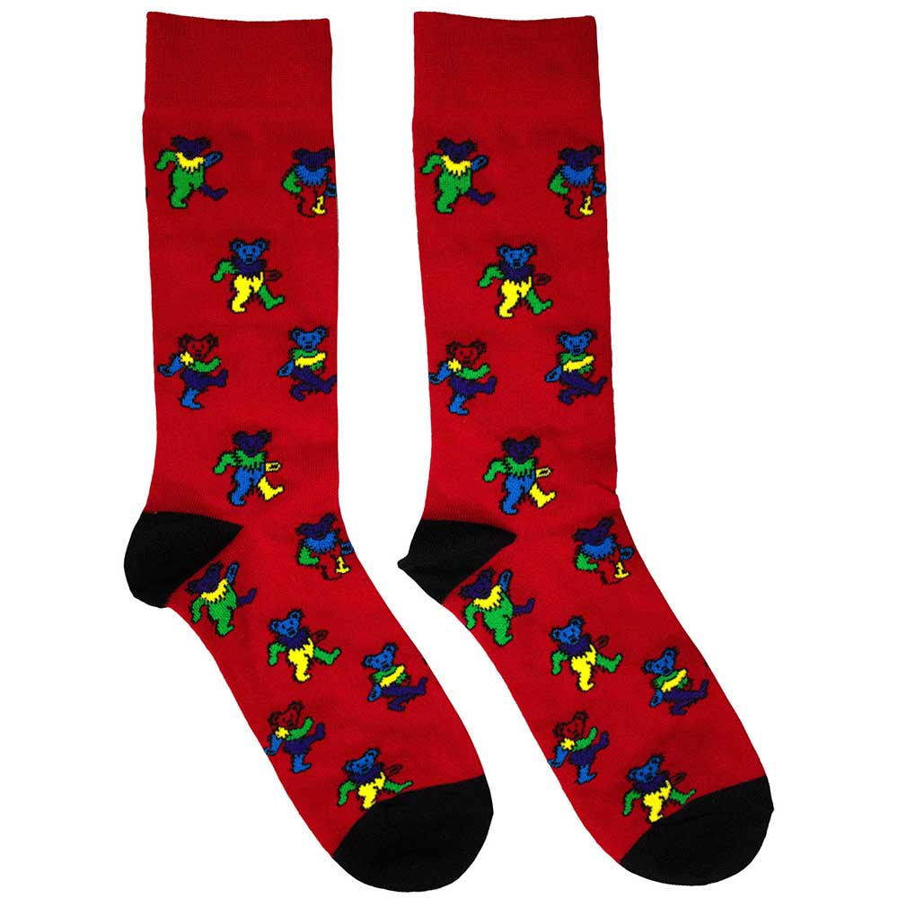 Grateful Dead Dancing Bears Socks. A pair of socks featuring the famous grateful dead dancing bears. Red legs, black heel and toe.