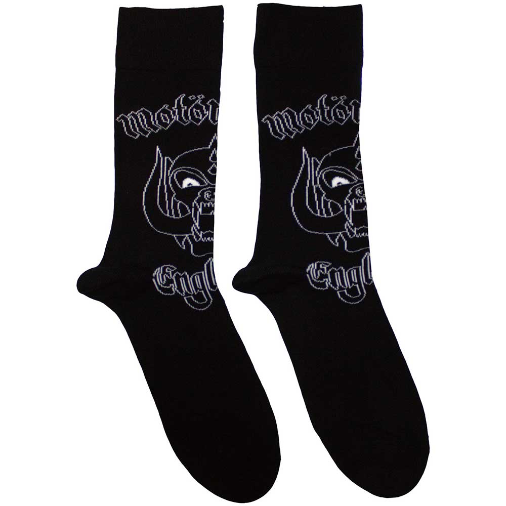 Motorhead England Socks. A pair of socks featuring the motorhead logo and a demon. Black.  