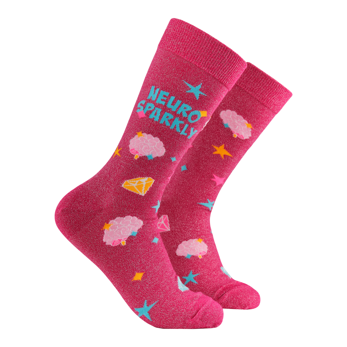 Neuro Sparkly Socks. A pair of socks that celebrate your sparkle. Pink legs, heel, toe and cuff.  