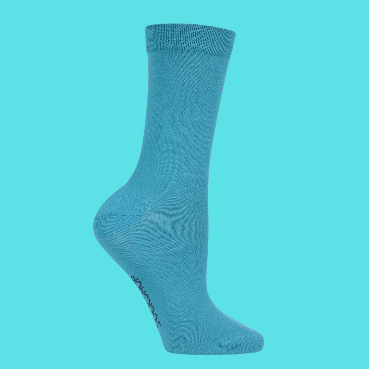 A pair of teal bamboo socks. 