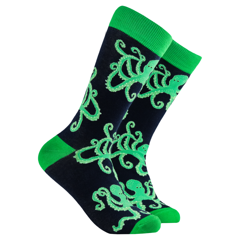 
                      
                        A pair of socks depicting the soctopus mascot, Captain Soctopus. Blue legs, green cuff, heel and toe.
                      
                    
