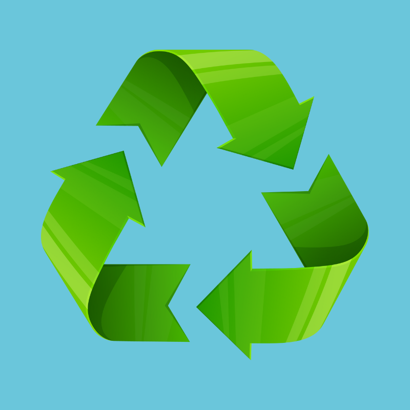 Recycling logo on blue background. 