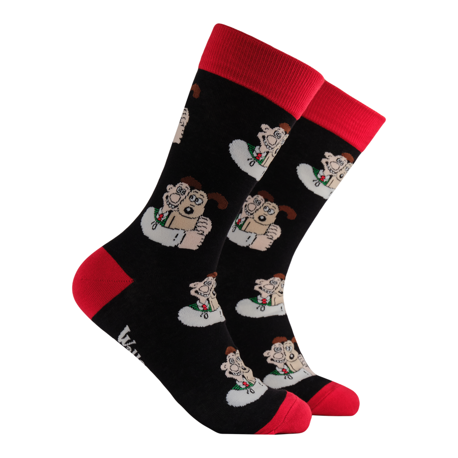 Wallace & Gromit Socks - Socktopus X Wallace & Gromit. Black socks, red heel, toe and cuff.