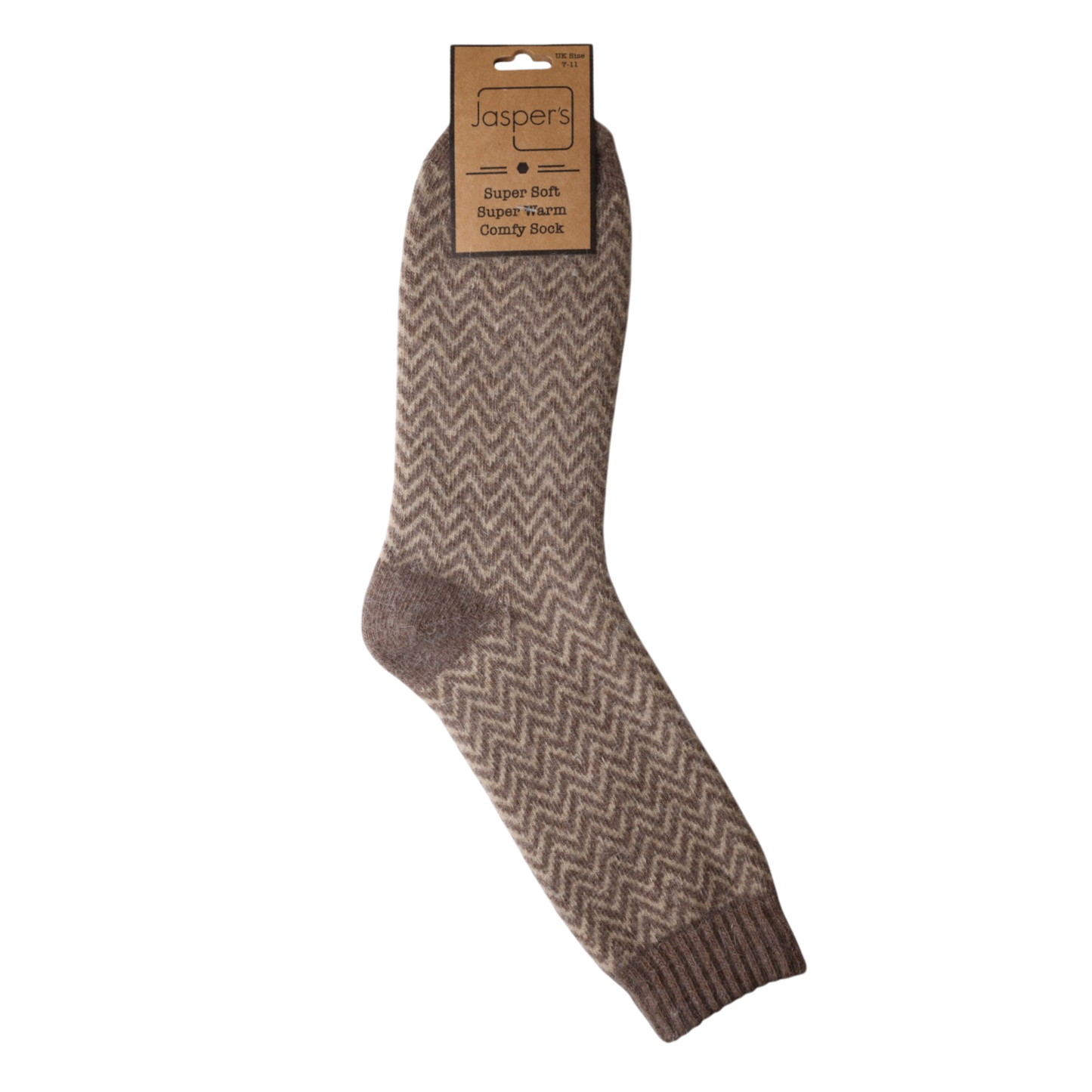 Handsome Herringbone Super Cosy Socks. A pair of cosy brown socks. 
